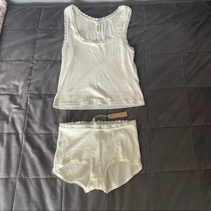 skims lace pointelle tank and boyshorts set